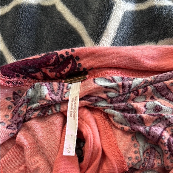 Free People Pink Wrap Blouse with Black Floral Design - Picture 2 of 4